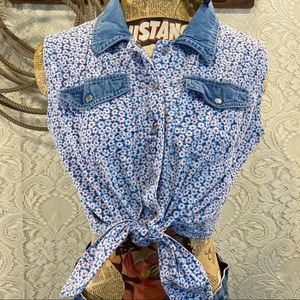 Vintage Denim and Floral Cropped Top size Large
